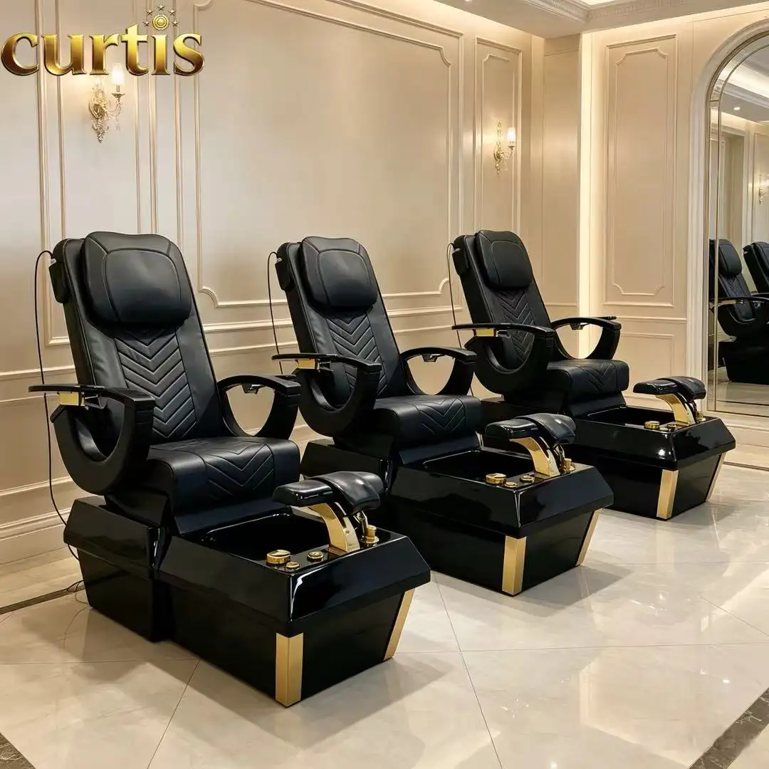 Luxury Black Gold Electric Pedicure Chair Whirlpool Pipeless Jet System Vibration Massage Foot Spa Commercial Manicure Station