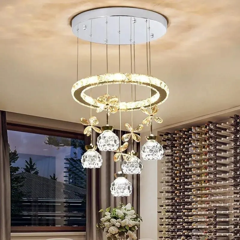 Luxury Crystal Chandelier For Dining Living Bedroom Remote Control And Adjustable Height Feature