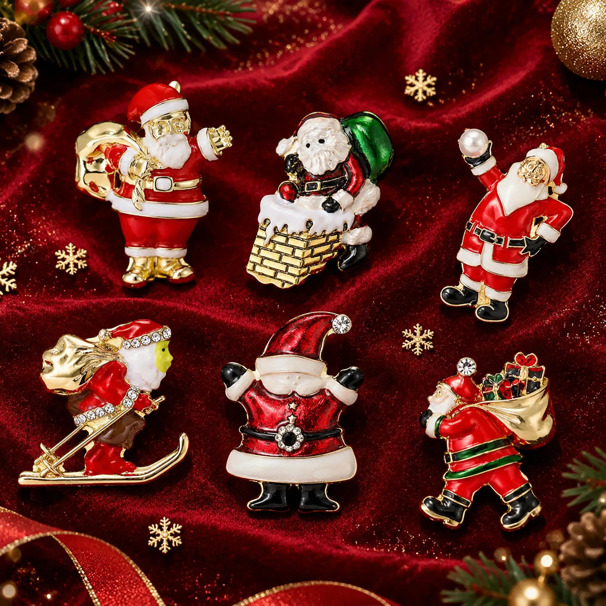 Luxury Rhinestone Enamel Santa Claus Brooch Christmas Santa Brooches for Holiday Decor Pin Bulk Wholesale Fashion Jewelry GiftPKR 6,298 off shipping3-day dispatch