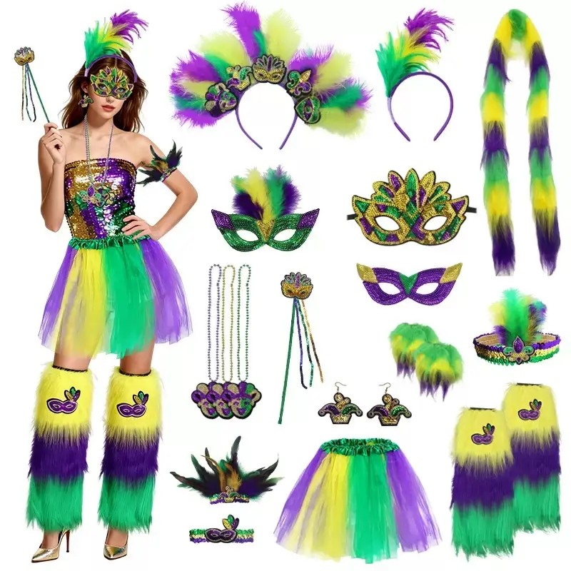 Mardi Gras Sequin Costume Set Green Purple Gold Carnival Party Dance Performance OutfitPKR 6,298 off shippingDelivery by 16 DecReorder rate 27%