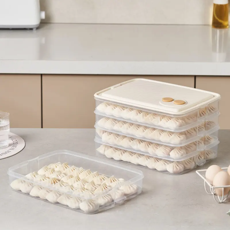 MONR Modern Plastic Food Container Multilayer Stackable Dumpling Storage Box Fresh-Keeper Kitchen Refrigerator Tray Type Made PP