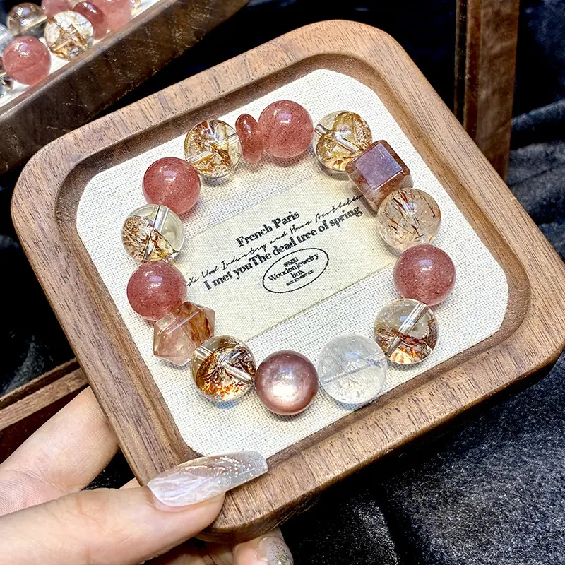 Natural Crystal Women's Bracelet Handmade Beaded Peace-King Buckle Strawberry Quartz Multi-Gemstones for Wealth Good
