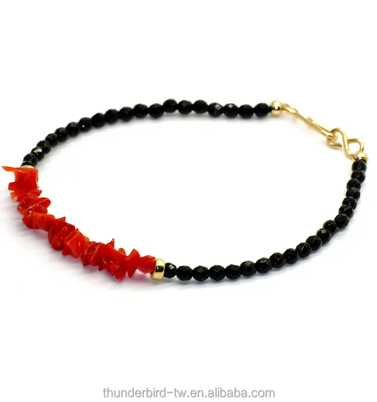 Natural Red Coral Black Onyx Crushed Faceted Slap Snap Bracelet Women Hot Sale Fashion Jewelry 14KF Gold Filled THUNDERBIRDPKR 6,298 off shipping