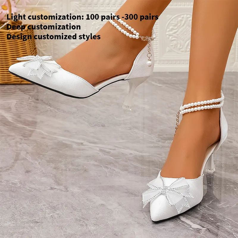 New Design Style Woman Sexy Pointed Toe Thin Heels 7 CM Sharp Toe Double Large Bow square Tapered Ladies High Heels MuY1119PKR 6,298 off shipping3-day dispatch