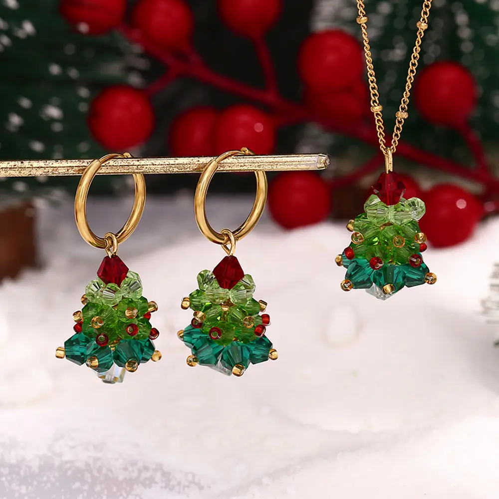Nice Cute Earrings Christmas Tree Vintage Jewelry Shining Glass Beads Earrings Necklace Jewelry Set Christmas Gift for GirlsPKR 6,298 off shippingDelivery by 18 DecReorder rate 20%