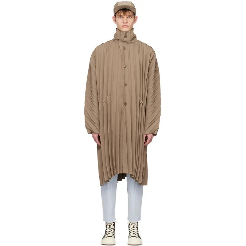 OEM Custom New Fashion Men Loose Fit Turtleneck Overcoat Pleated Long CoatReorder rate 46%
