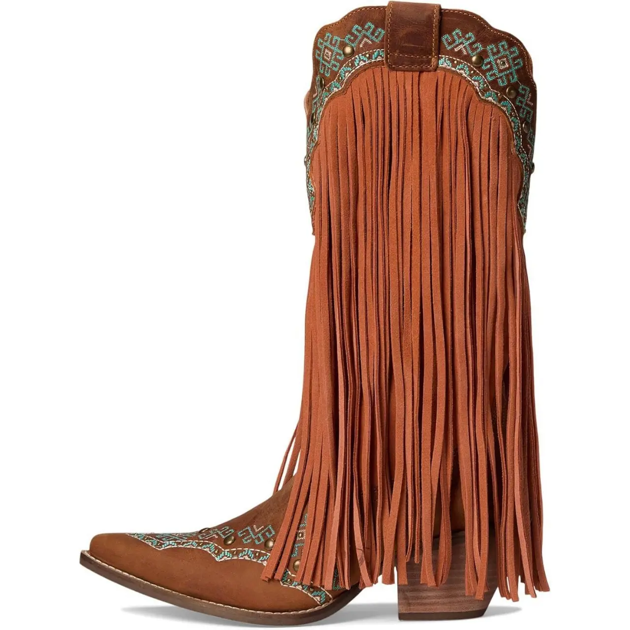 OEM/ODM Women's Knee-High Brown Western Cowboy Boots with Exquisite Fringe Turquoise Embroidery Winter Country Fashion for EU US