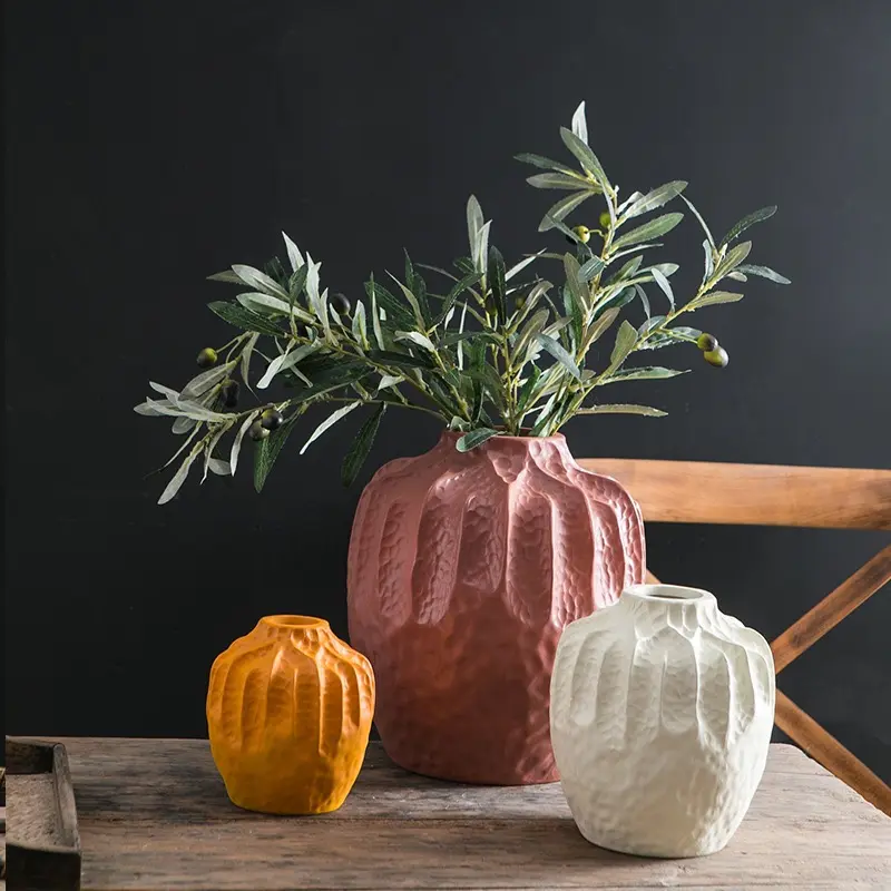 Orange Textured Ceramic Terracotta Vase Modern Creative Handmade Texture Pot Table Vases for Dried Flower ArrangementReorder rate 33%