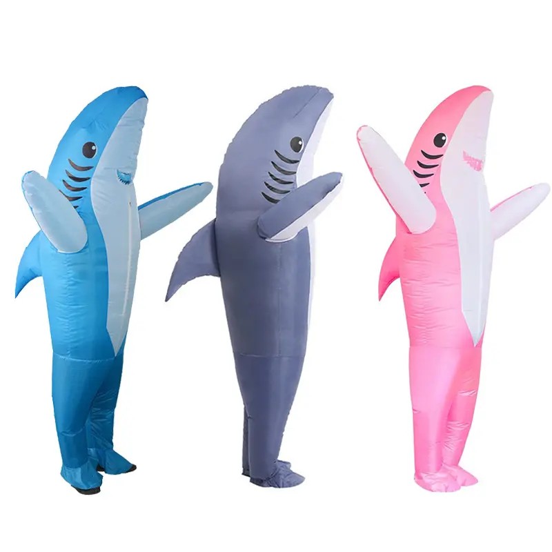 Party Funny Shark Adult Unisex Inflatable Costume Halloween Mascot Full Body Blue Polyester Air Blow Costume