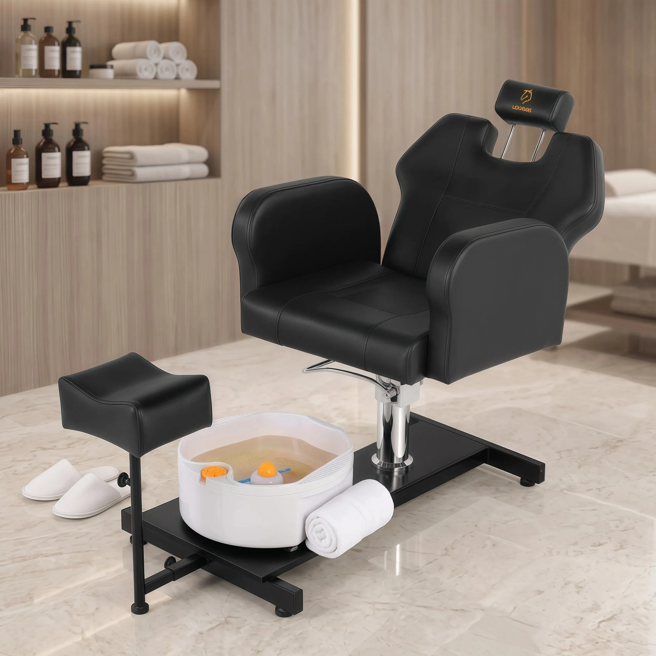 Pedicure Chair with Foot Spa Tub & Adjustable Footrest Hydraulic Reclining Pedicure Station Heavy Duty Pedicure Massage Chair