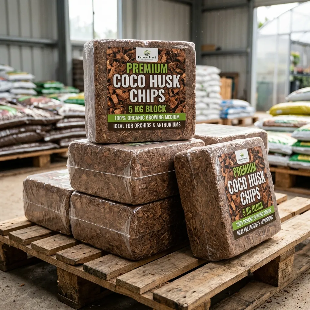 Premium Triple Washed Eco-Friendly Coco Husk Chips 5 Kg Block Organic Growing Medium for Orchids and Anthuriums