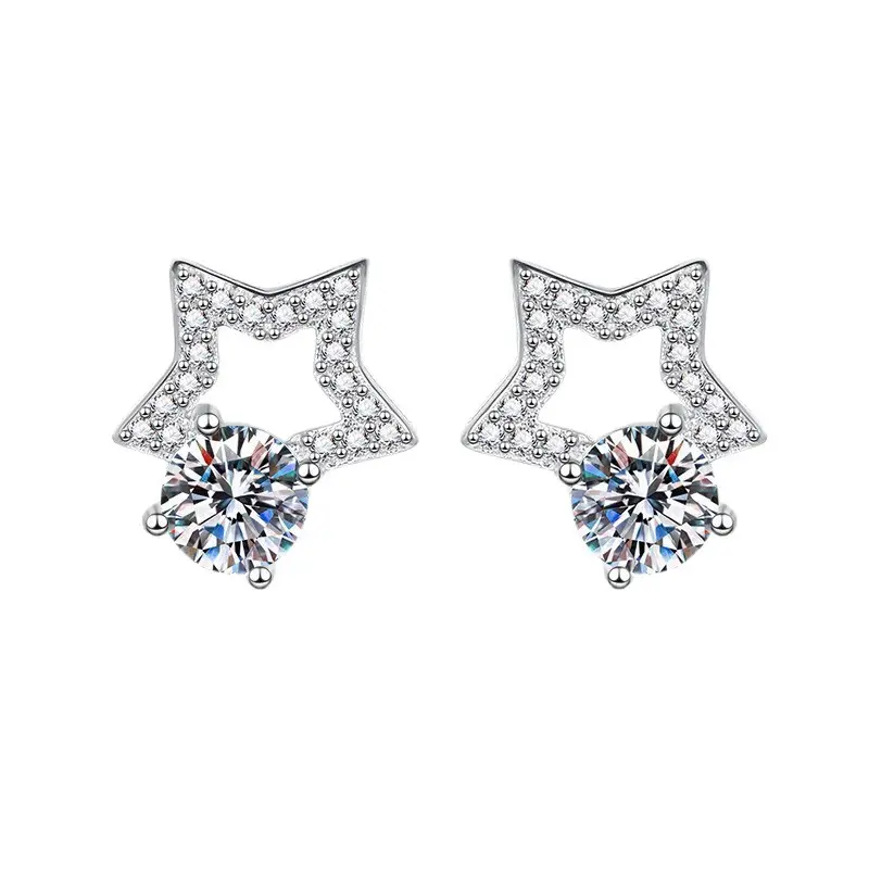 S925 Sterling Silver Versatile Ear Accessories 0.5 Carat Moissanite Earrings Fashionable Geometric Sparkling Star StudsReorder rate 33%