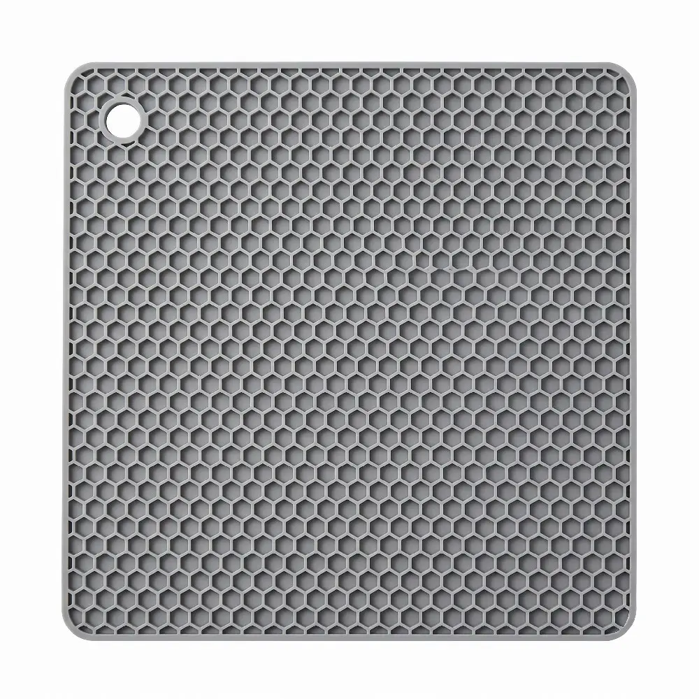Square Silicone Trivet Hot Pads Gray 18cm Non-Slip Heat Resistant Kitchen Table Mat Set Food Grade Custom Pot Holder Placemat