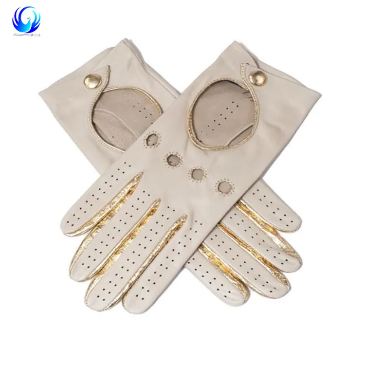 Supersoft Cream and Gold Nappa Leather Driving Fashion Gloves With Net Hole WhiteReorder rate 27%