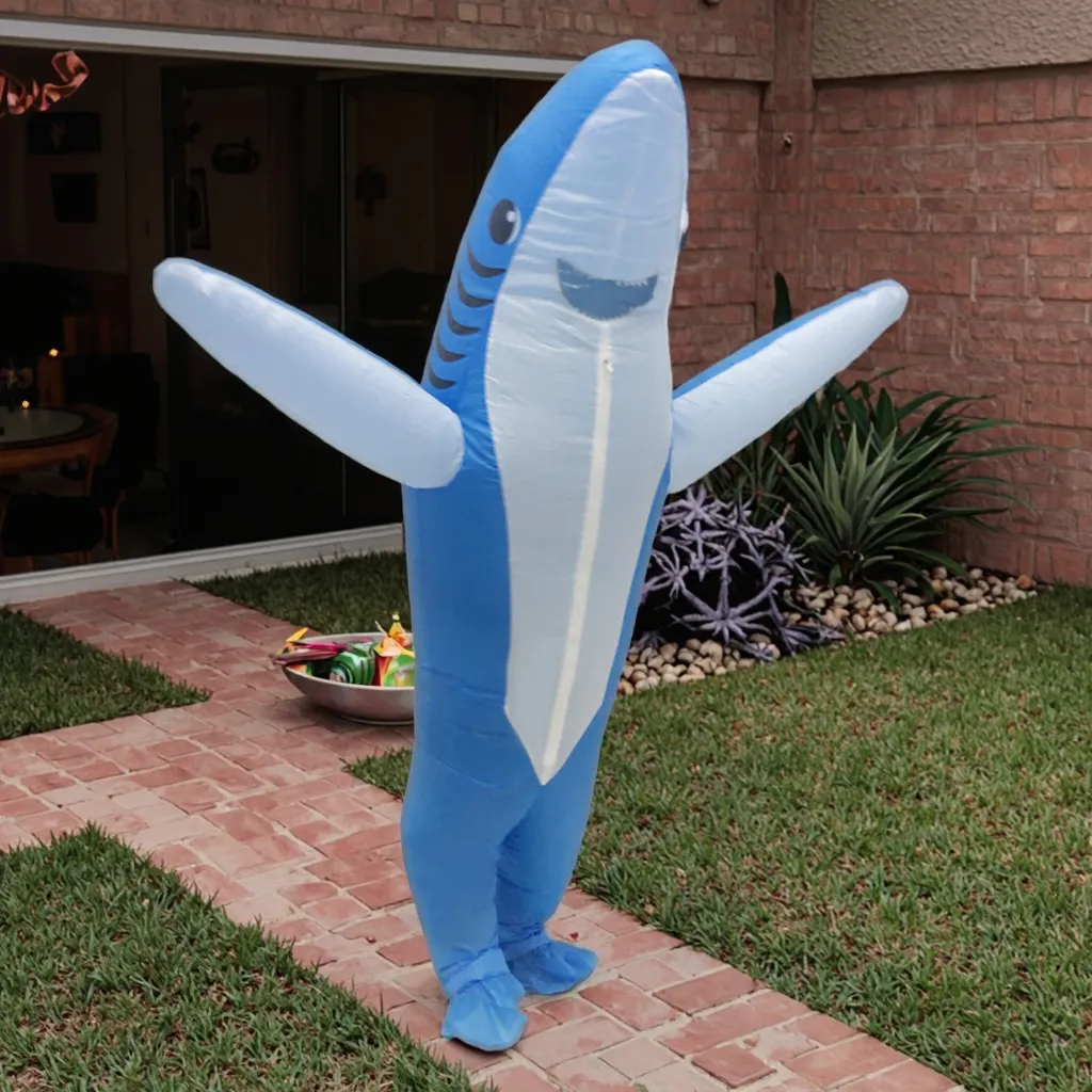 Unisex Funny Blue Full Body Inflatable Shark Mascot Costume for Kids Cosplay on HalloweenReorder rate 21%