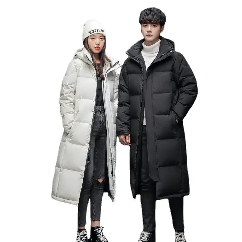 Unisex Men's Women's Casual Long Knee Style Hooded Winter Overcoat Thickened Jacket Zipper Closure Breathable Feature for Lovers