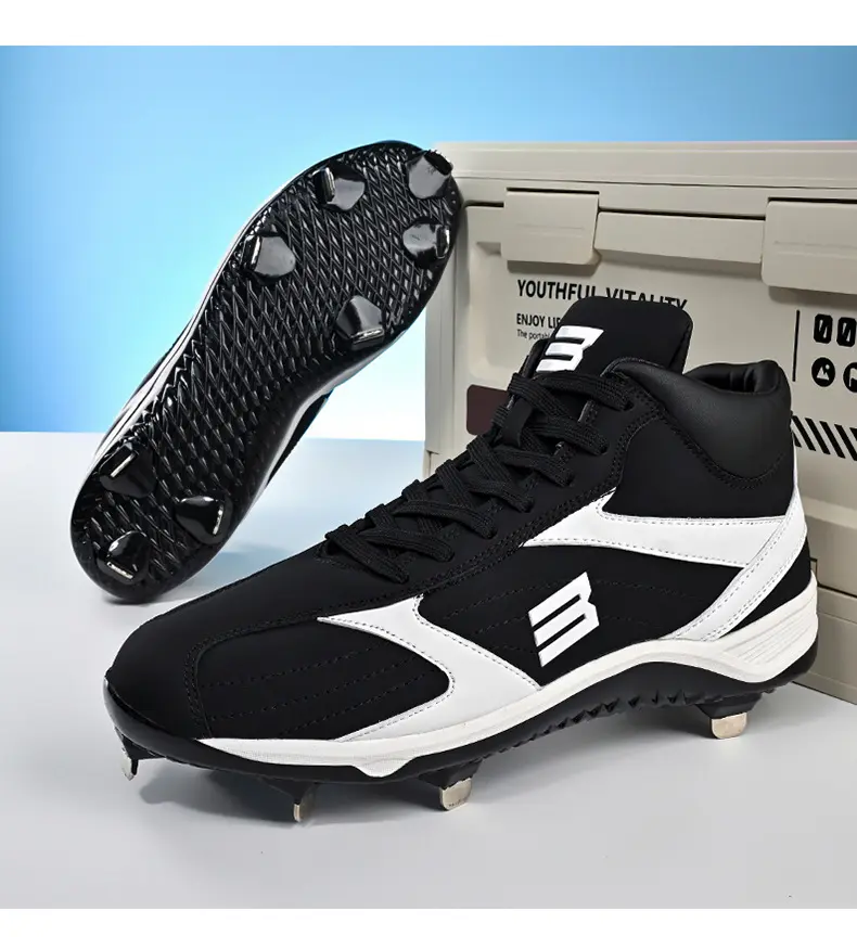 Unisex Metal Cleat Baseball Shoes Anti-slip Spike Sneakers PVC Upper Rubber Outsole for Field Training