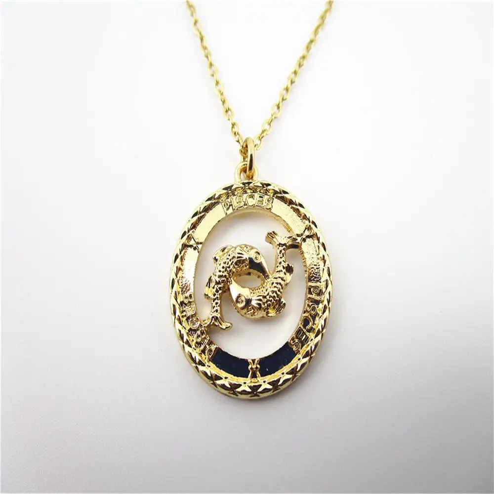 Zodiac Pisces Pendant Necklace Gold Plated Alloy Link Chain for Anniversary Celebrations