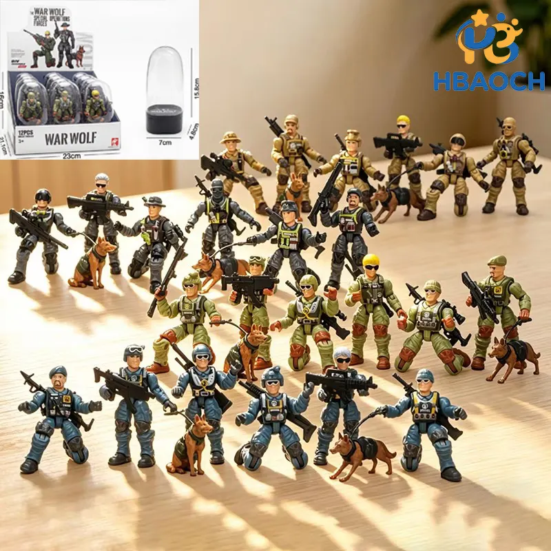 12 Pack Display Box Military Action Figures Special Forces Soldier with Weapons Plastic DIY Assemble Army Toy STEM Gift for Kids