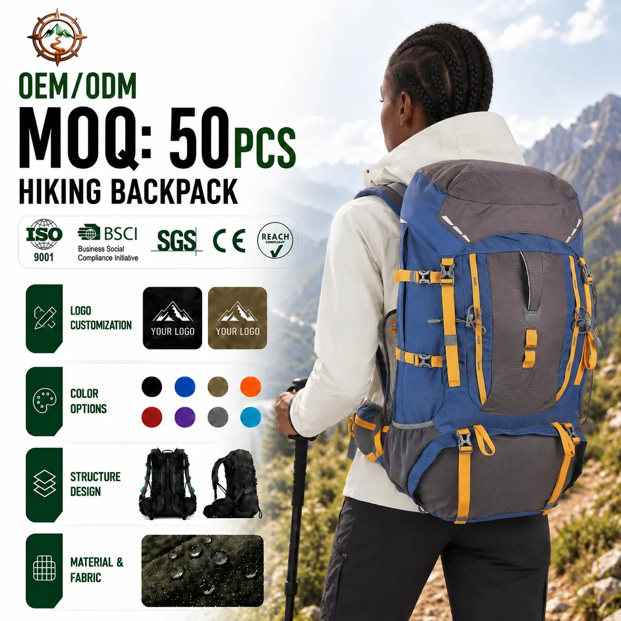 55L Outdoor Backpack Durable Mochilas Suspended Back System Travel Camping Waterproof Hiking BackpackReorder rate 66%