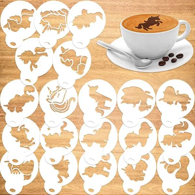 Art Decoration Custom Plastic Pp Latte Cappuccino Coffee Milk Pull Flower Spray Stencils Mold Template Sets 0.25MmReorder rate 21%