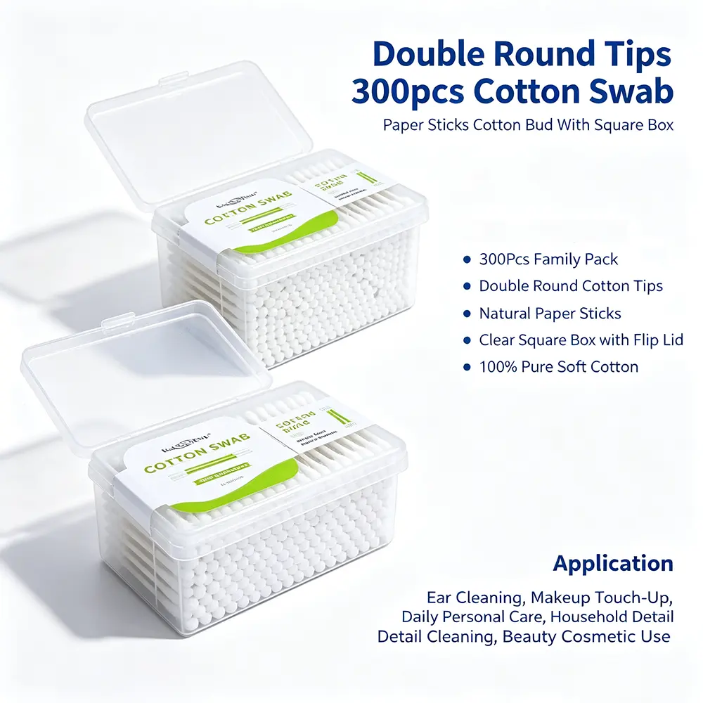 Baby Ear Makeup Remover Double Round Tips 300pcs Cotton Swab Paper Sticks Cotton Bud With Square BoxPKR 6,298 off shipping180-day lowest pricesDelivery by 17 DecReorder rate 33%
