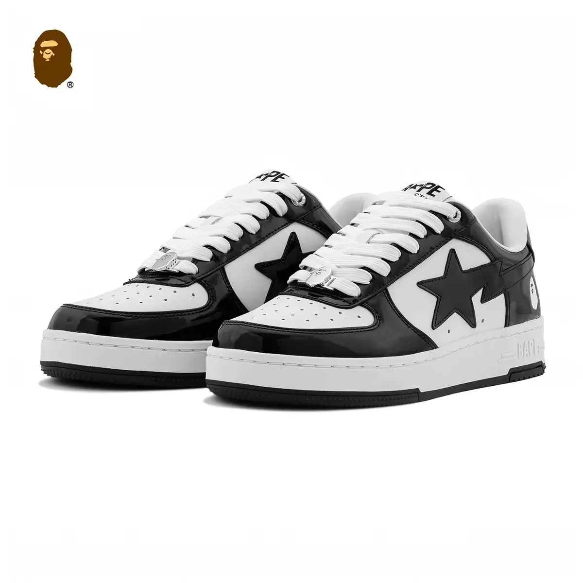 BAPE STA Black White Patent Leather Skate Shoes Men Women Casual Sneakers Low Top Fashion Streetwear Board ShoesPKR 6,298 off shippingDelivery by 24 Dec