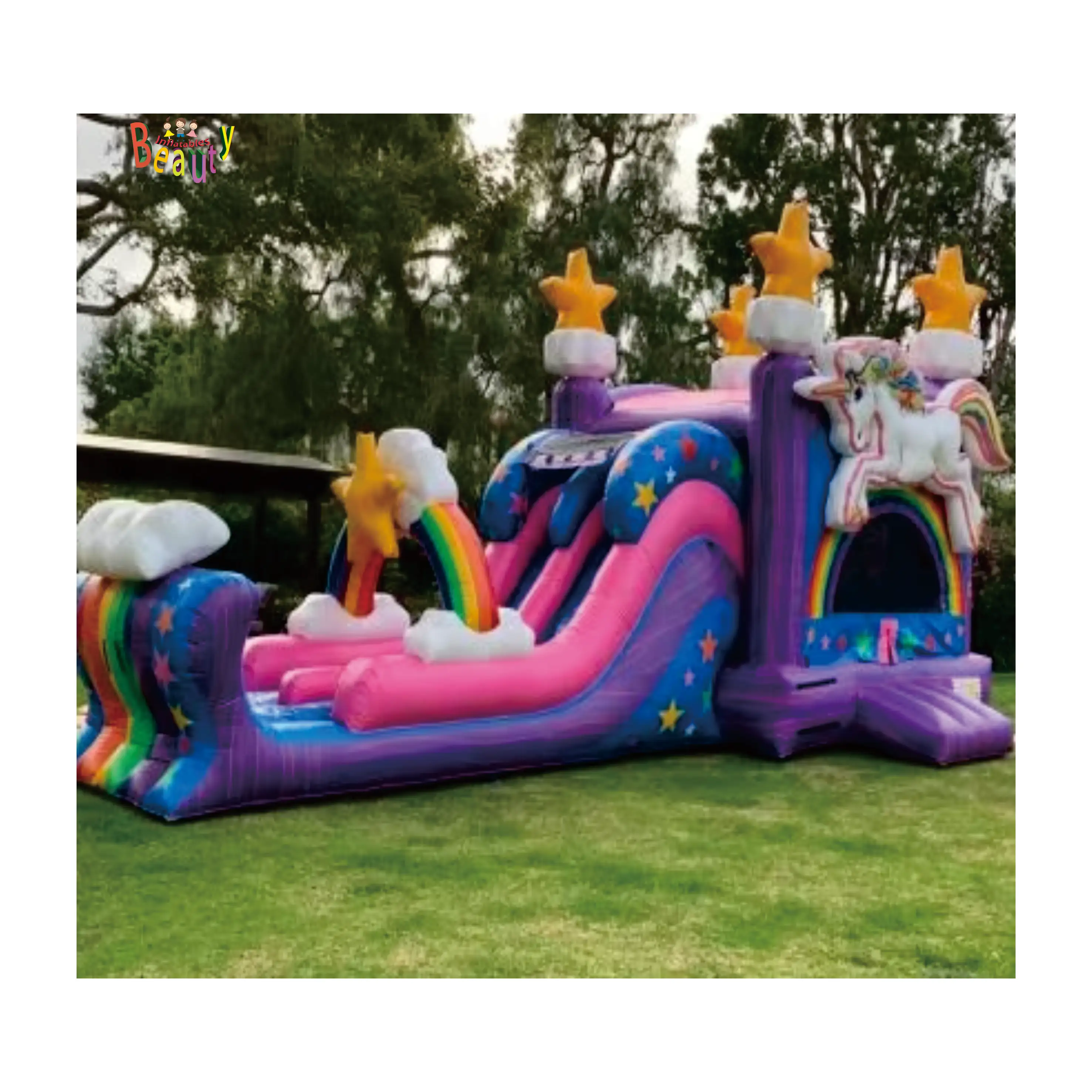 certified Commercial Inflatable unicorn Bounce House Slide Combo Jumping Castle Inflatable Bouncer