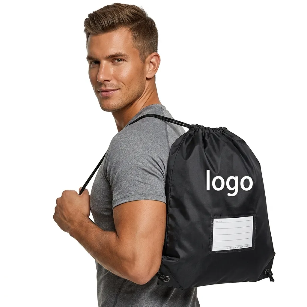 certifiedCustom Logo Print Eco-Friendly Fashion Reusable Light Weight Promotion Gift Bag Polyester Drawstring Backpack Name Card PocketReorder rate 29%
