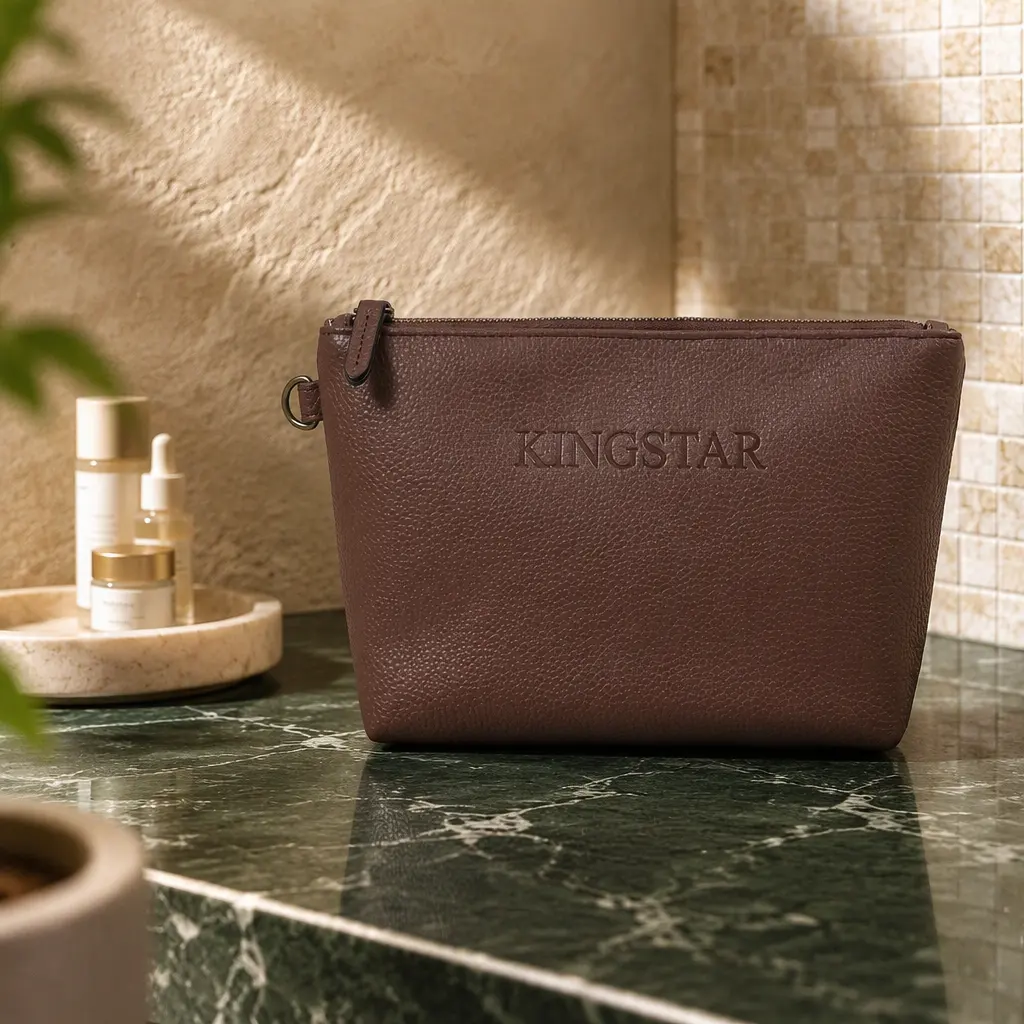 certifiedCustom PU Leather Cosmetic Bag Brown Makeup Pouch Pebbled Zipper Toiletry Organizer Travel Vanity Wash Bag for WomenReorder rate 40%