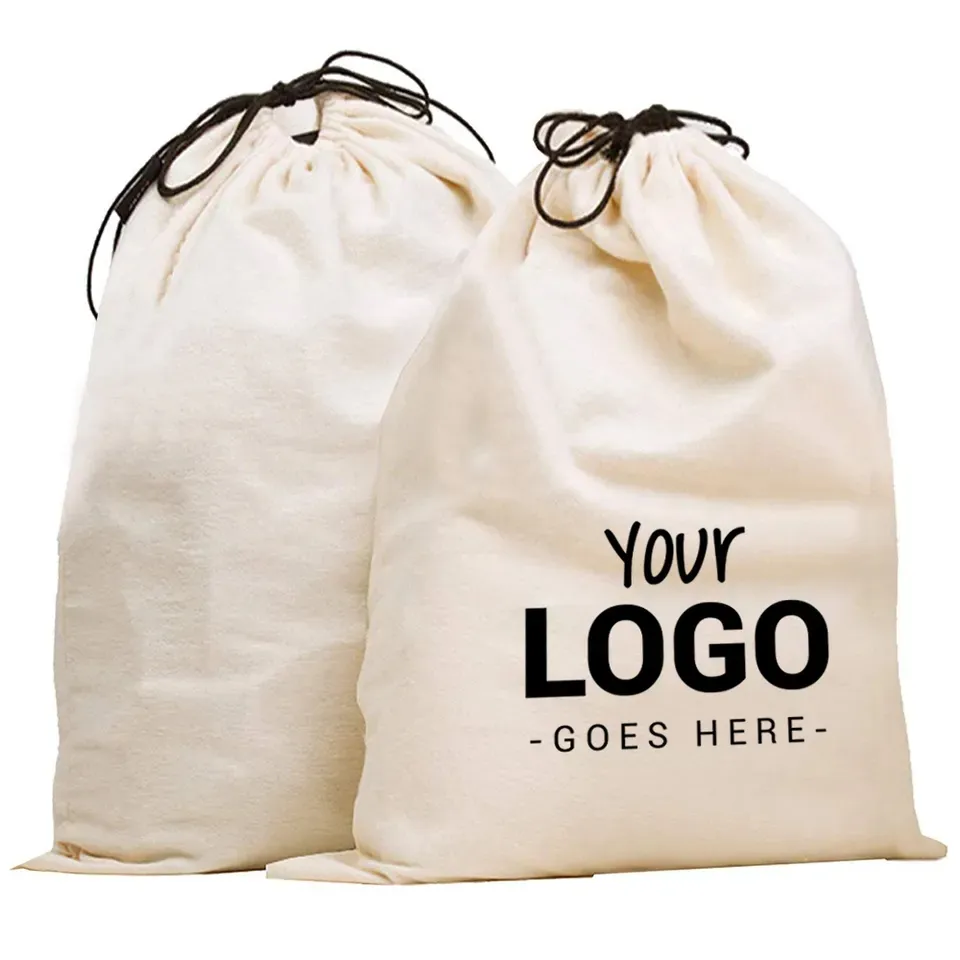 certifiedCustom Recycled Cotton Canvas Drawstring Shopping Promotional Gift Pouch Dust Packaging Bags For Luxury Jewelry Clothing ShoesReorder rate 29%