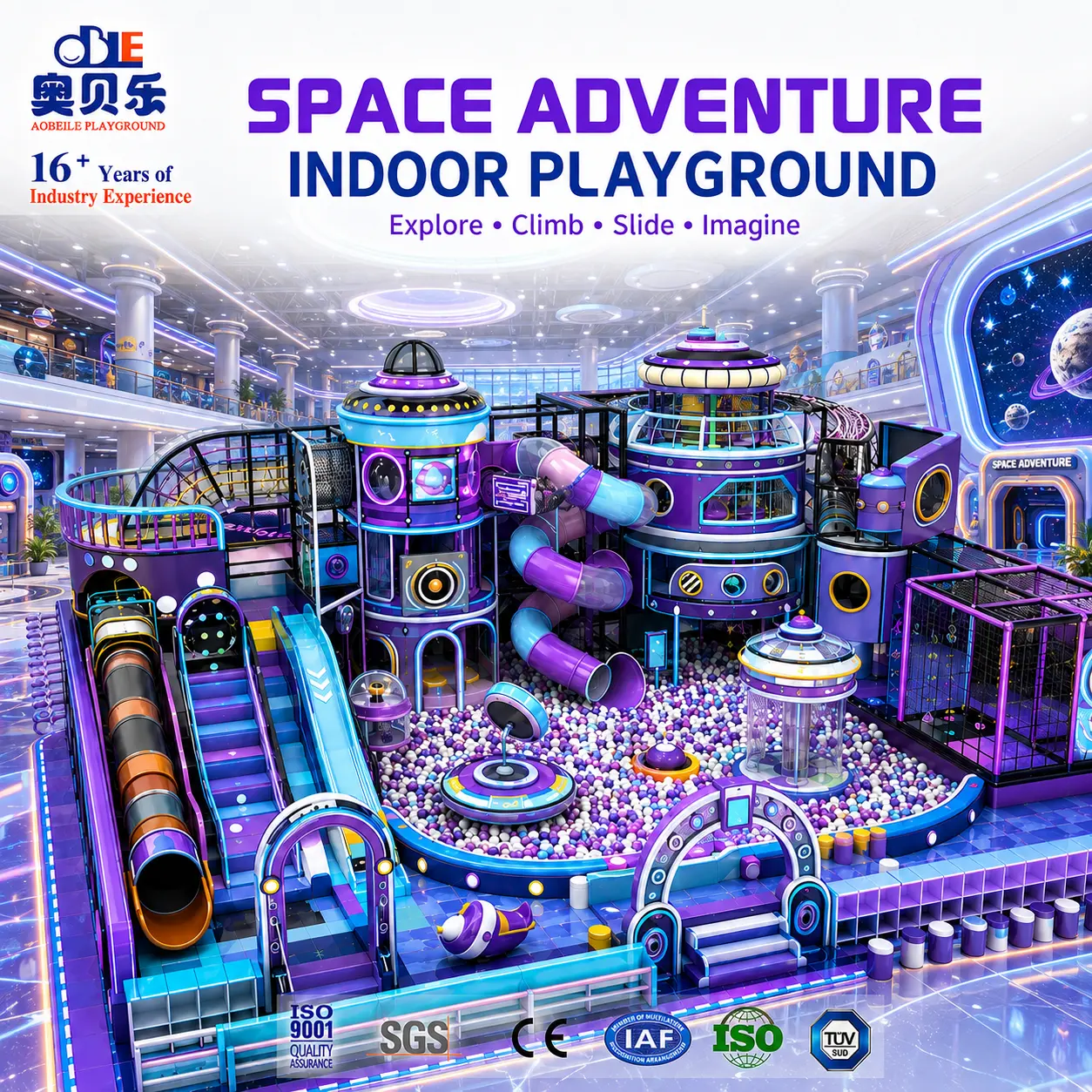 certifiedCustom Space Theme Children Indoor Play Equipment Rocket Slide Ball Pit Structure Commercial Set Kids Indoor Playground