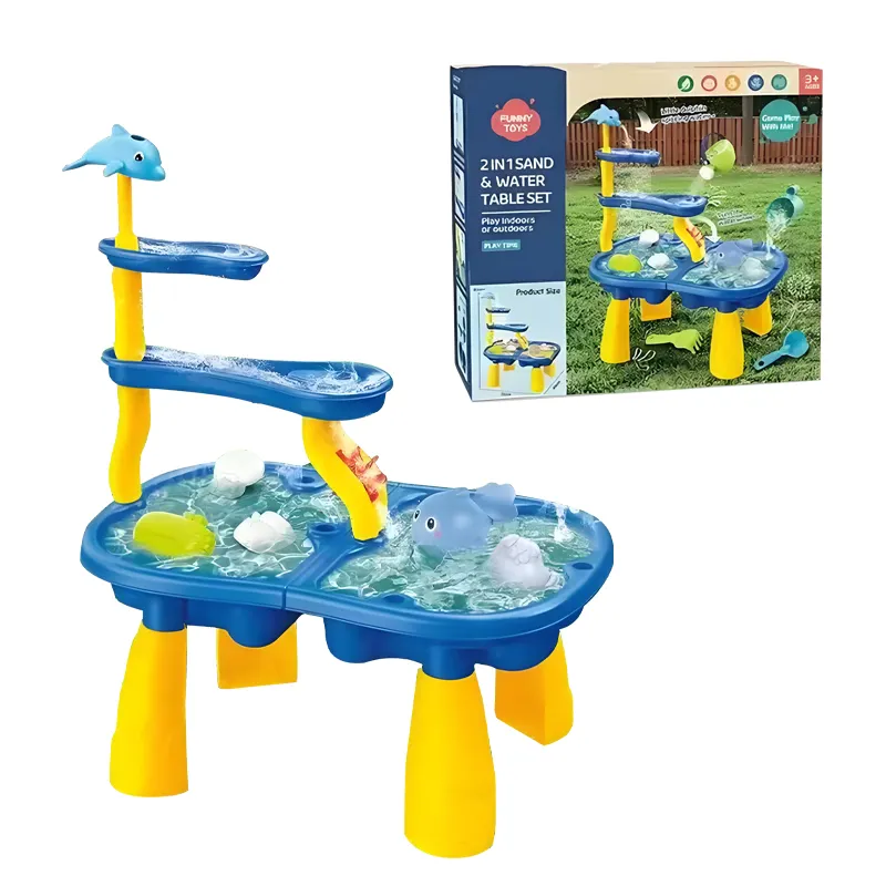 certifiedNew Summer Outdoor Toys 2 IN1 Water Table for Boys Girls Water & Sand Activity Sensory Play Set 2 Tier Rain Showers Water Table