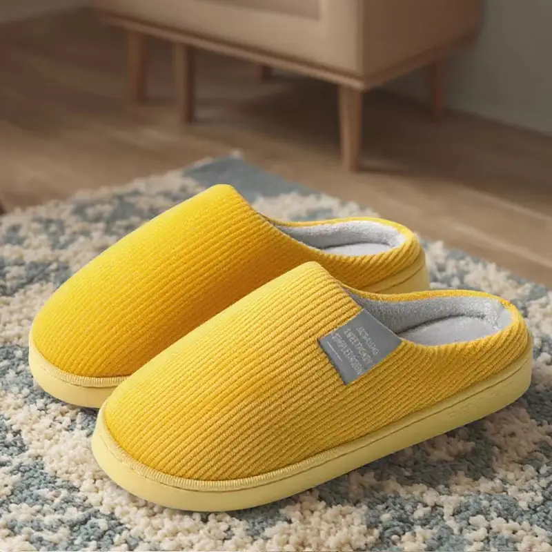 certifiedUnisex Corduroy Scuff House Slippers, Warm Fuzzy Lining, Non Slip PVC Sole Indoor Bedroom Winter Couple Home Slippers