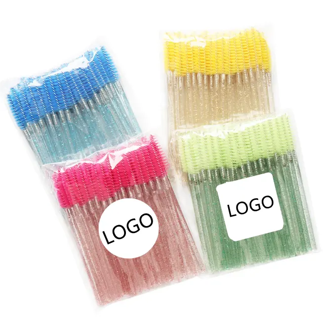 Cosmetic Mini Spoolie Wand Pink Black Nylon Lash Mascara Extension Applicator Disposable Eyelash Glitter Brush 50pcs/bag OEM ODMReorder rate 20%