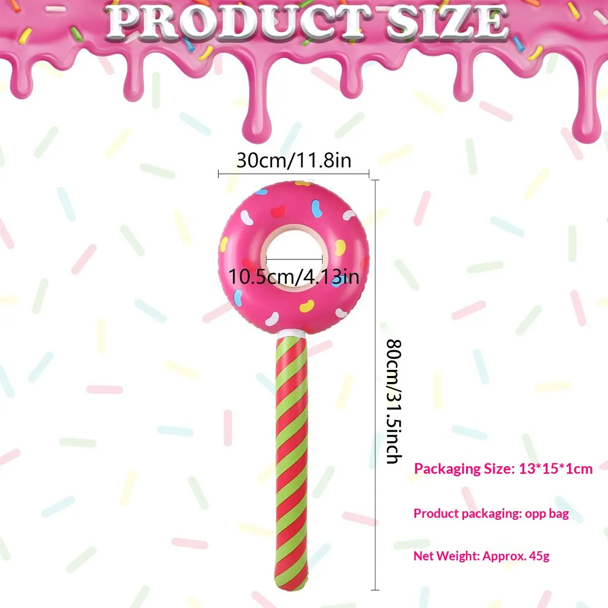 Cross-Border PVC Inflatable Donut Lollipop Toy Striped Children's Outdoor Interactive Multi-Color Optional 80cm 8-13 Years