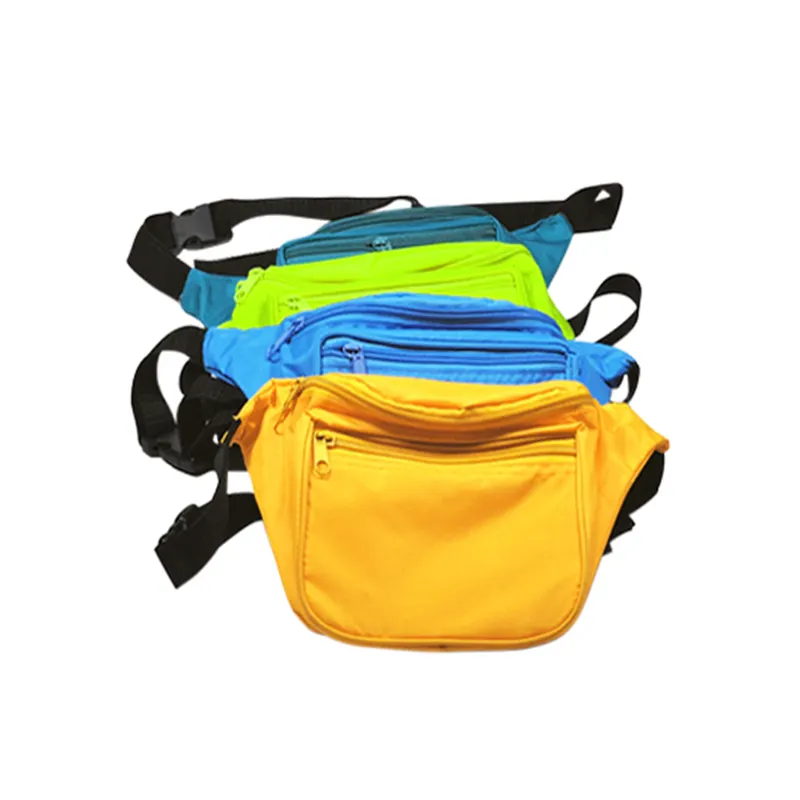 Custom Logo Sport Fanny Pack Waist Bag Multi-Color 3-Zipper Unisex Cheap Box Pattern for Outdoor & Travel Running Small MOQ
