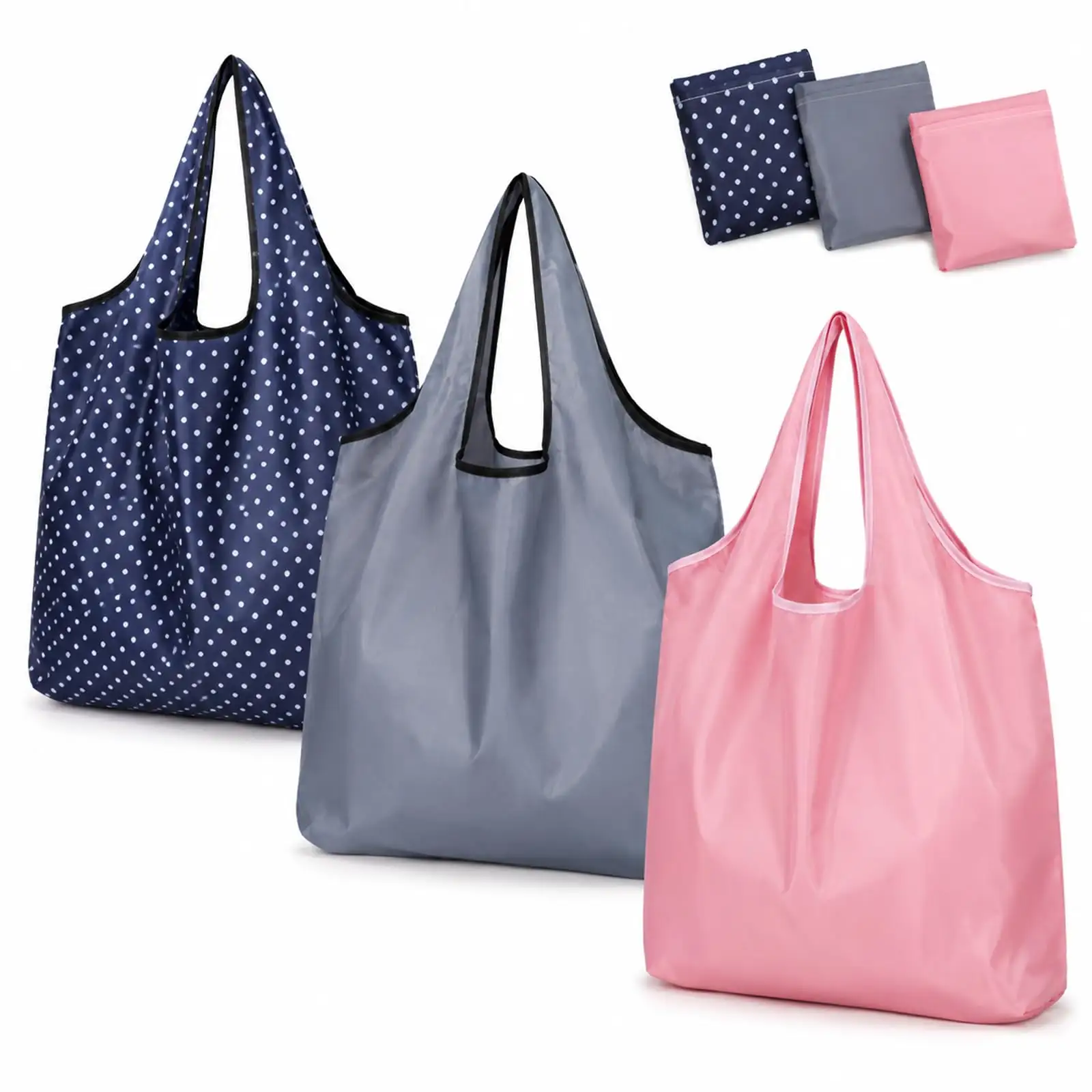 Custom Printed Polyester Cloth Foldable Shopping Bag with Handles Water Resistant Reusable Grocery Tote Washable Foldable BagReorder rate 21%