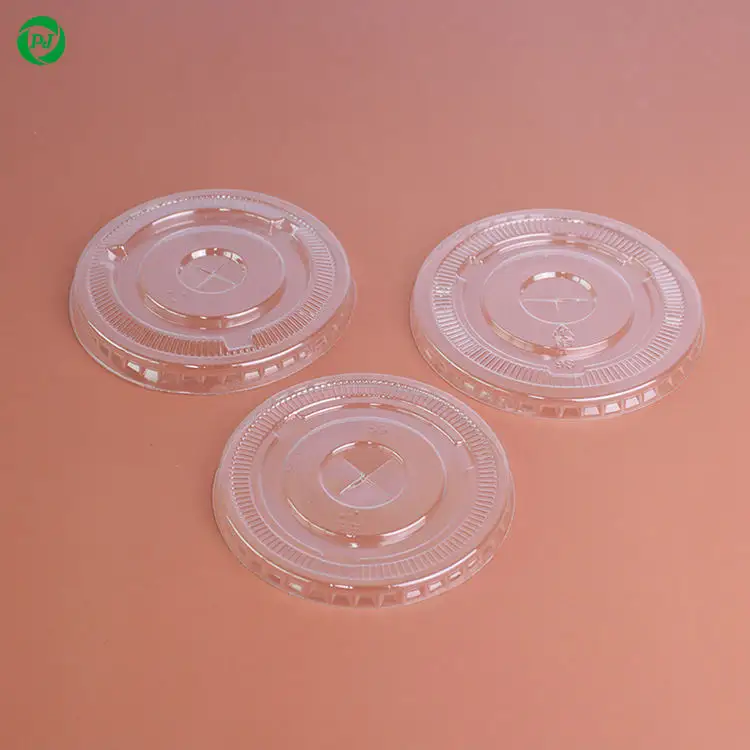 Disposable PLA PET Transparent Flat Lid Half Open Milk Tea Cup Lid