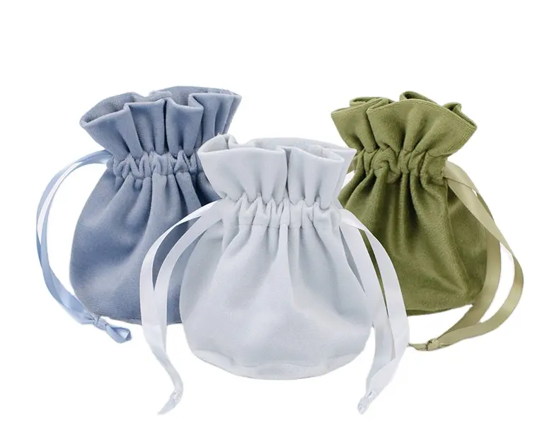 Drawstring Velvet Bag Round Bottom Velvet Drawstring Pocket Colorful Jewelry Gift Wedding Candy Drawstring Storage BaReorder rate 50%