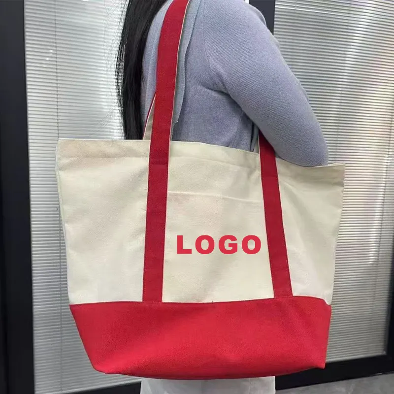 Eco-Friendly Canvas Cotton Tote Bag Customized Logo Handle Beach Shopping Bag With Zipper Recyclable And Durable-WholesaleReorder rate 23%