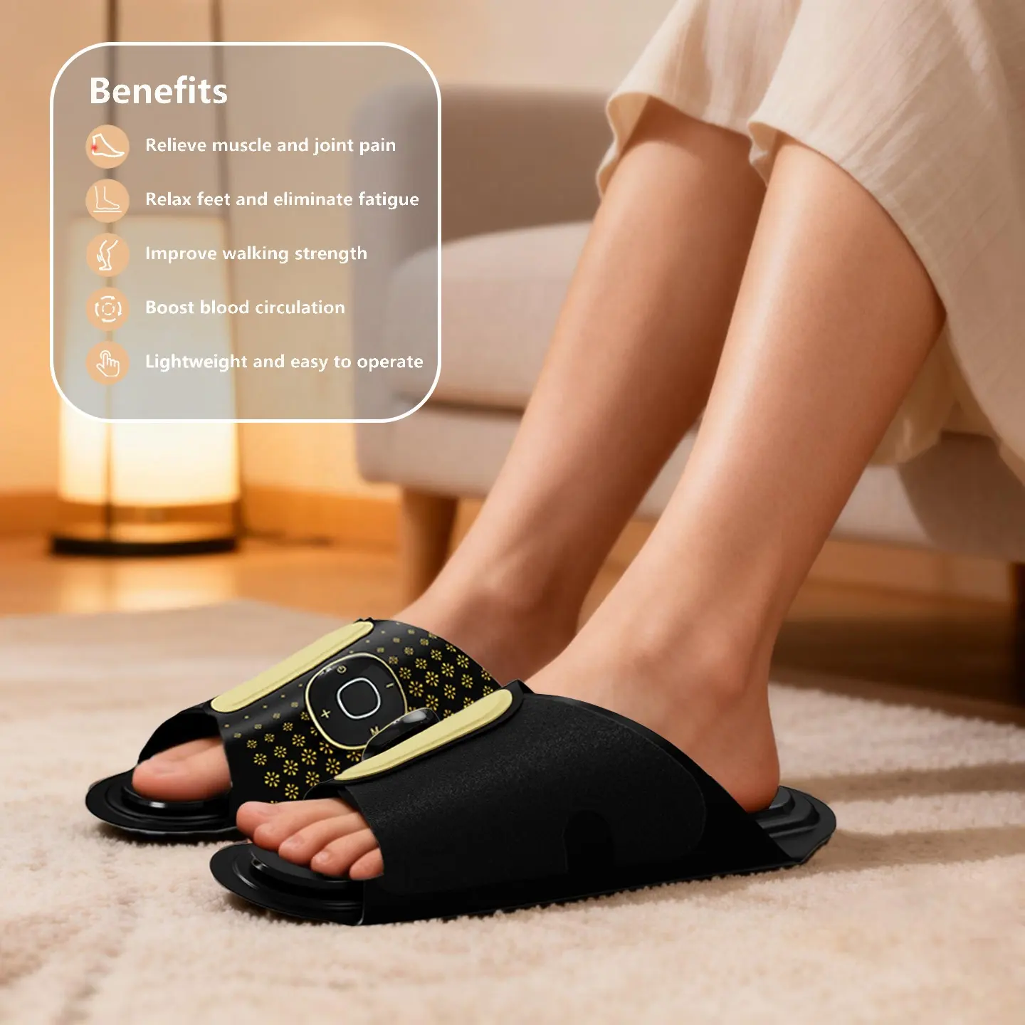 EMS Foot Massage Slippers with Remote Control - 7 Modes Rechargeable House Shoes for Pain Relief & Circulation Boost