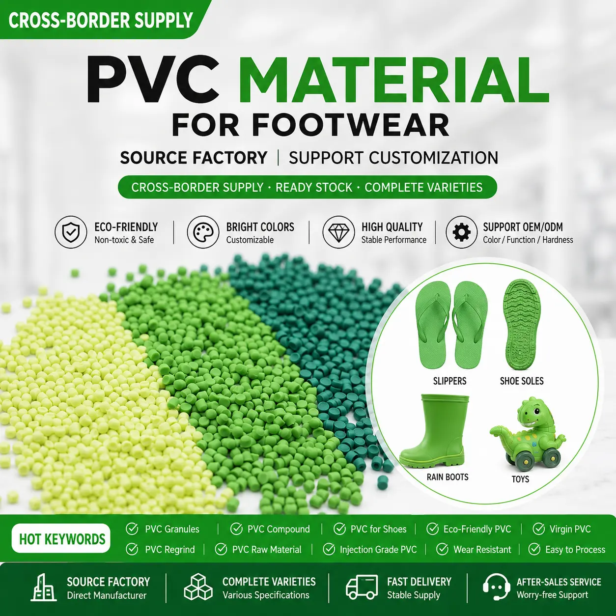 Factory Price Green Soft PVC Granules For Shoe Soles Slippers Sandals Flexible Injection PVC Compound 30 Years Source FactoryReorder rate 33%