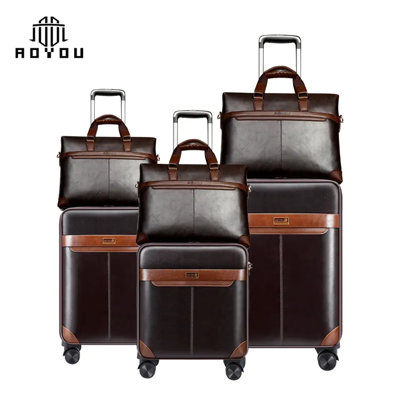 Factory Supplying Leather Sets 3pcs Luxury Luggage Sets Travelling Trolley case Sets With TSA Lock Universal WheelsReorder rate 20%