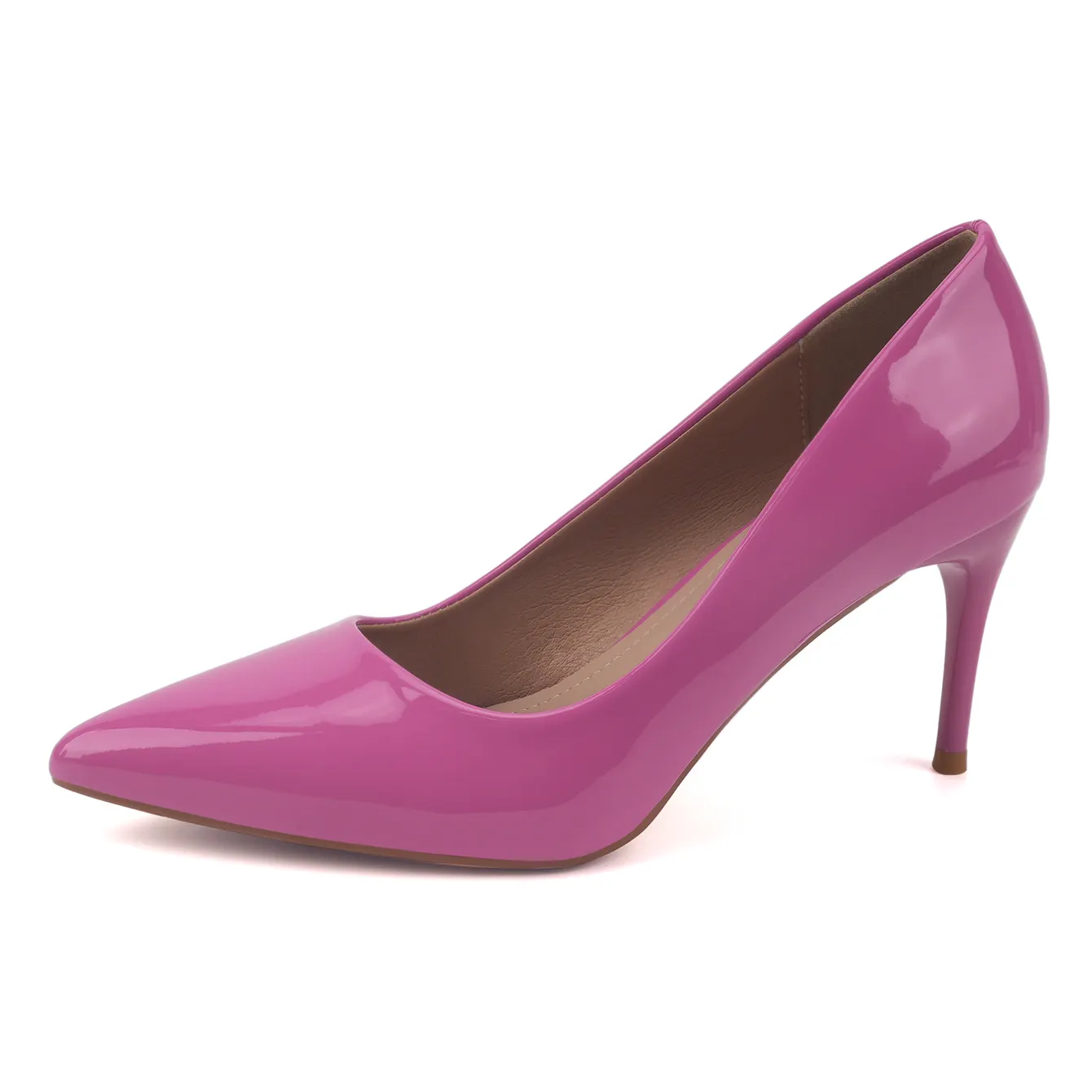 Factory Wholesale 2026 New Women's Plus Size pink Patent Leather Pointed Thin Heel High Heels Party Wedding Single Shoes