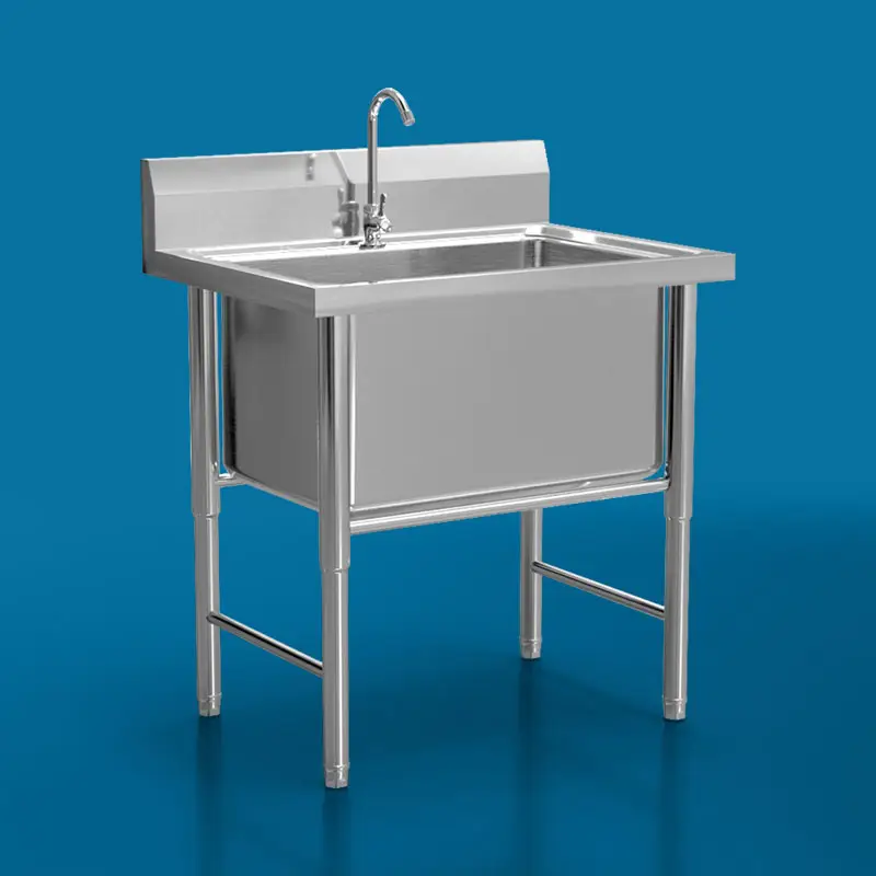 Floor Adjustable Height Feet Double Groove Commercial Eco-friendly Wall-Mounted Stainless Steel Water Tank Table 100kg Load