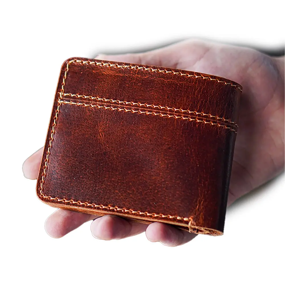 Genuine Leather RFID Blocking Zipper Closure Mini Wallet for Men Vintage Style New Fashion Short Wallet