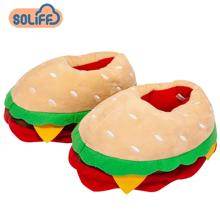 Hot Selling Stuffed Food Home Shoes Warm Women Gifts Furry Inner Plush Hamburger Fries Pizza Bread SlippersReorder rate 41%