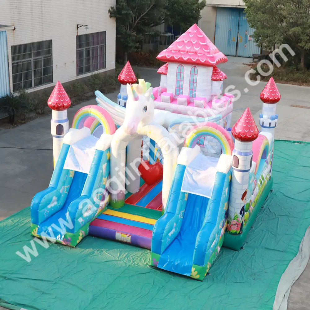 Macaron Castle Inflatable Unicorn Bouncer with Slide AQ01903