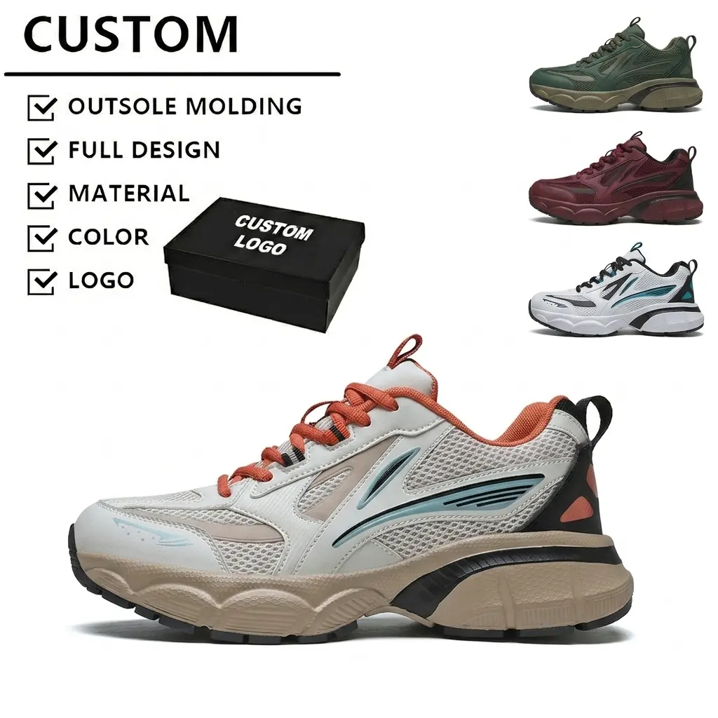 Men's Sport Casual Shoes Breathable Mesh Microfiber Upper Sneakers Lightweight Chunky Sole Walking Shoes